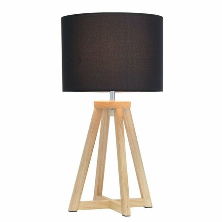 LIGHTING BUSINESS Interlocked Triangular Natural Wood Table Lamp with Black Fabric Shade LI2752856